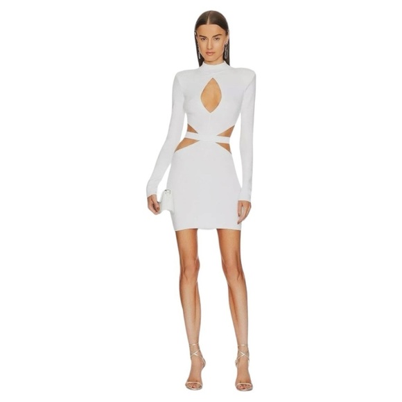 NWT Michael Costello x REVOLVE Jalene Mini Dress with Shoulder Pads in White - Picture 1 of 7